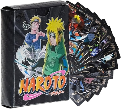 Picture of 54 Pc Naruto Black Plastic Waterproof Cards - Anime Playing Golden Card Deck Pack With Minato, Itachi, Sakura, Kakashi - Merchandise Gift for Kids & Adults - 55 Pieces of Cards in 1 Box