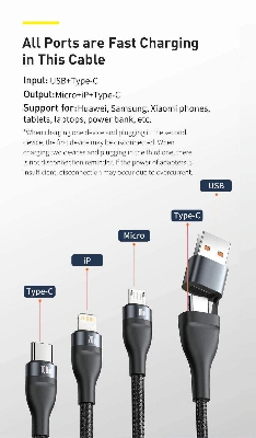 Picture of Baseus Flash Series Two-for-three Data Cable U+C to M+L+C 100W 1.2m Black