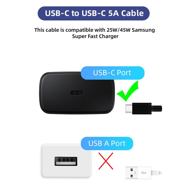Picture of Samsung 5A Type C to C Cable 25W 45W PD 3.2 to Usb Cable Galaxy Z Fold S20 S21 S22 S23 S24 2/3 5G Tab S7 Charger cable Black