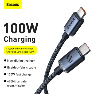 Picture of Baseus type-c to type-c 100w crystal shine series fast charging data cable(1.2m)
