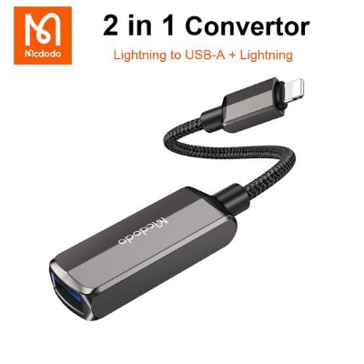 Picture of Mcdodo CA-269 2 in 1 USB to lightning OTG Converter Adapter For iP 14 Pro Max 13 12 11 Xr 8 7 U Disk Flash Drive Data Converter