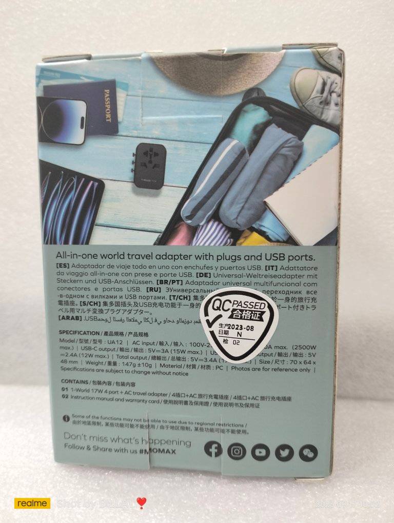 Picture of Momax 1-World 17W 4-Port + AC Travel Adapter UA12