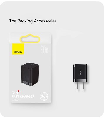 Picture of Baseus GaN3 30W USB-C PD Charger US Pin  Black