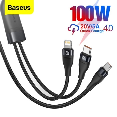 Picture of Baseus Type-C - Type-C Cable Flash Series 2-in-1 Fast charging Type-C to L+C 100W 1.2m Black