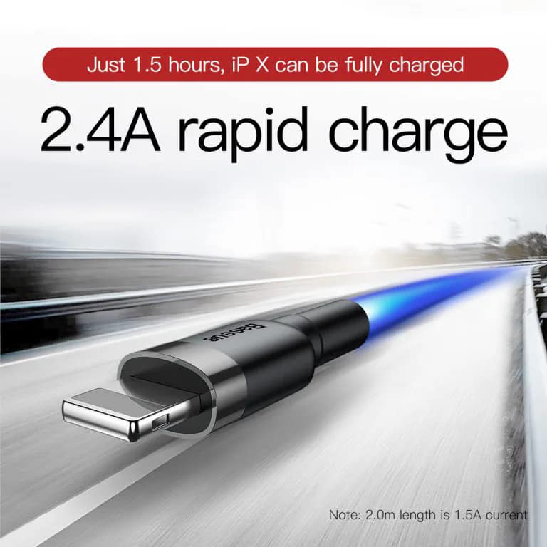Picture of Baseus Cafule Lightning Charging Cable 1m Black - Cable Protector