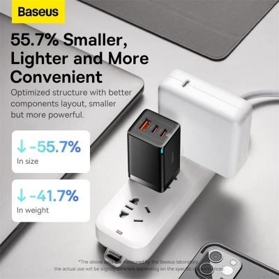 Picture of Baseus 65W GaN Charger 3 in 1 2C+U Adapter for iP 14 13 Pro Max Xmi Samsung Phones Tablets Fast Charging (100w Type-c cable included 1m)