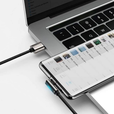 Picture of Baseus Led Usb Type C Cable 90 Degree Fast Charging Charger For Huawei Samsung 66w 5a Usbc Mobile Phone Data Wire Cable