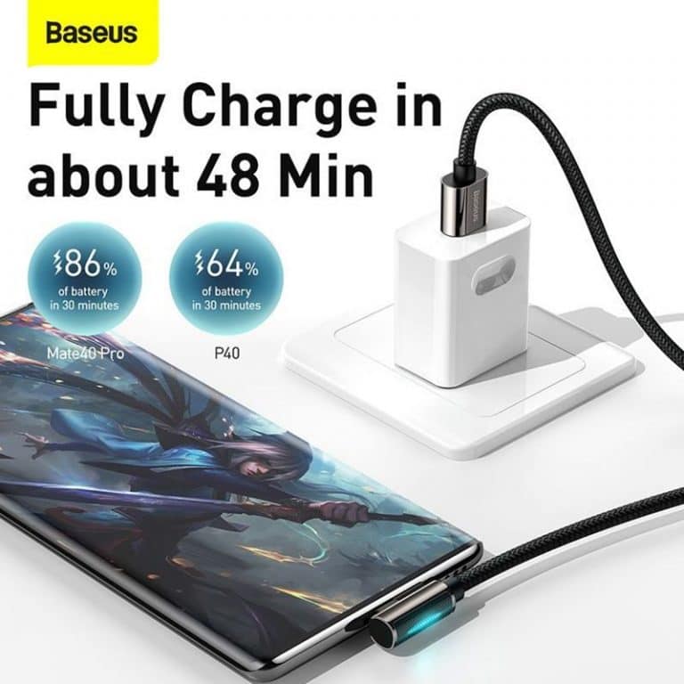 Picture of Baseus Led Usb Type C Cable 90 Degree Fast Charging Charger For Huawei Samsung 66w 5a Usbc Mobile Phone Data Wire Cable