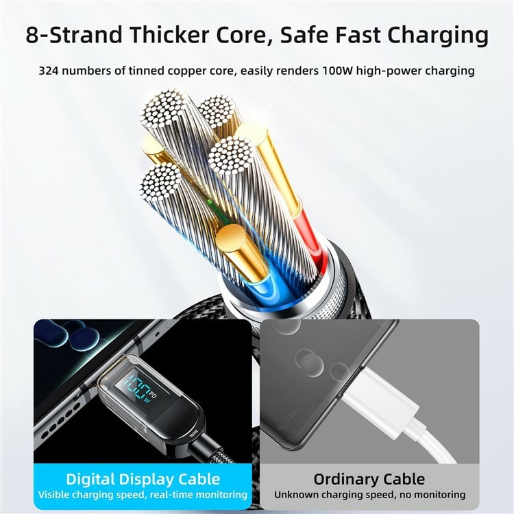 Picture of Joyroom 100W Type-C to Type-C Charging Cable Digital Display 480Mbps Data Transmission Wire Cord 1.2m - Black