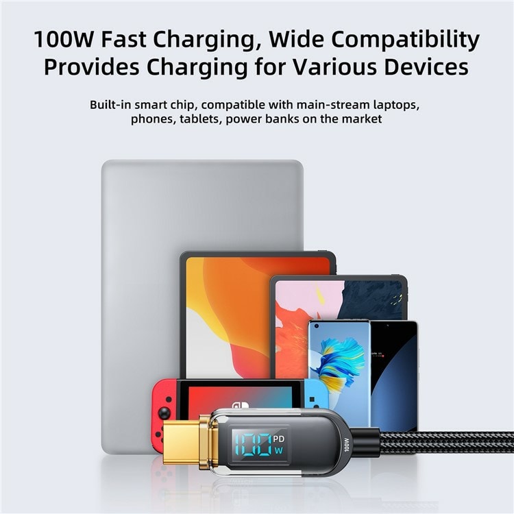 Picture of Joyroom 100W Type-C to Type-C Charging Cable Digital Display 480Mbps Data Transmission Wire Cord 1.2m - Black