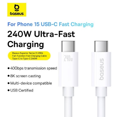 Picture of Baseus Cable Thunderbolt 4 Superior Series 2 USB4 8K 40gbps Full-Function Fast Charging Cable Type-C to Type-C 240W 1m