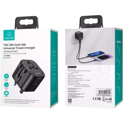 Picture of USAMS 12W Dual USB Universal Travel Charger (US/AU/EU/UK)
