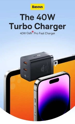 Picture of Baseus GaN5 Pro Fast Charger C+C 40W for iPhone Samsung Macbook iPad