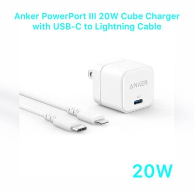 Picture of Anker PowerPort III 20W Cube Charger with USB-C to Lightning Cable
