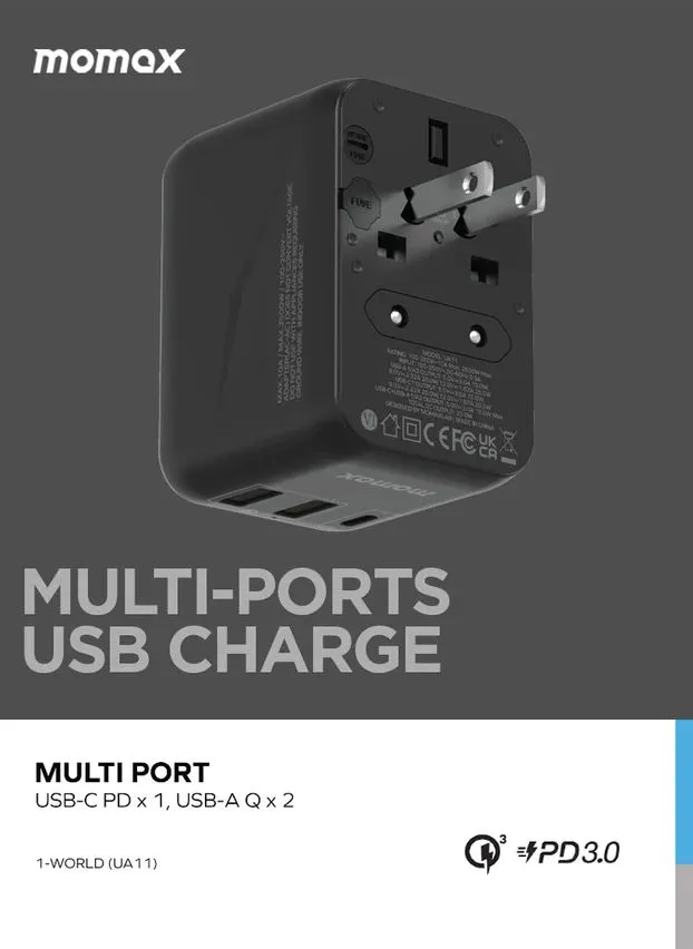 Picture of Momax 1-World 20W 3-Port+AC Travel Adapter UA11