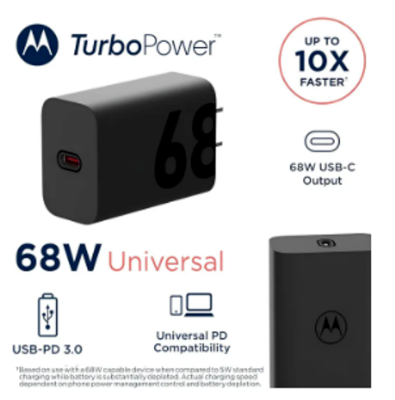 Picture of Motorola 68W Gan Turbo Power Fast C-Type Charger for Motorola Edge 60 Pro/Edge 60 Fusion/Edge 50 Fusion/Edge 50 Ultra/50 Pro/Razr 50 Ultra/Moto G45/G54/Moto E40/Moto G35 & Support Other USB C Devise