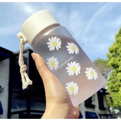 Picture of 500ml Water Bottle Cute Daisy BPA Free Water Bottle with Rope Portable Drinkware Plastic Creative Frosted Travel Tea Cup