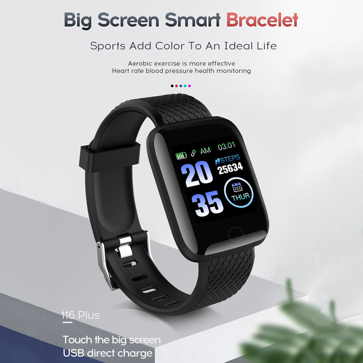 Picture of 116Plus D13 Smart Sports Bracelet 1.3 Inch Color Touch Screen Heart Rate Monitor Step Counter IP67 Waterproof for iOS/Android