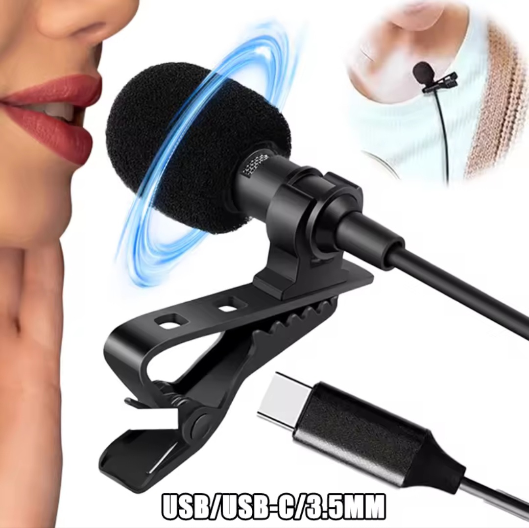 Picture of USB C Lavalier Lapel Microphone for Video Recording Mini Type C/3.5mm Clip-on Mic Plug Play Lav Mic for Android Phone PC Laptop iPhone sumsung Xiaomi OPPO dji osmo action camera Gopro action camera