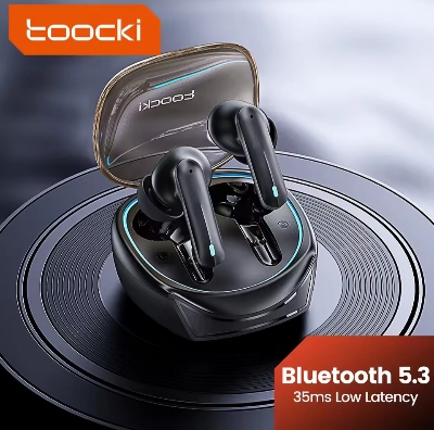 Picture of Toocki Bluetooth 5.3 Wireless Headphones Earphone TWS In-Ear Waterproof Headset LED 40H 35ms Low Latency Earbud with Microphone