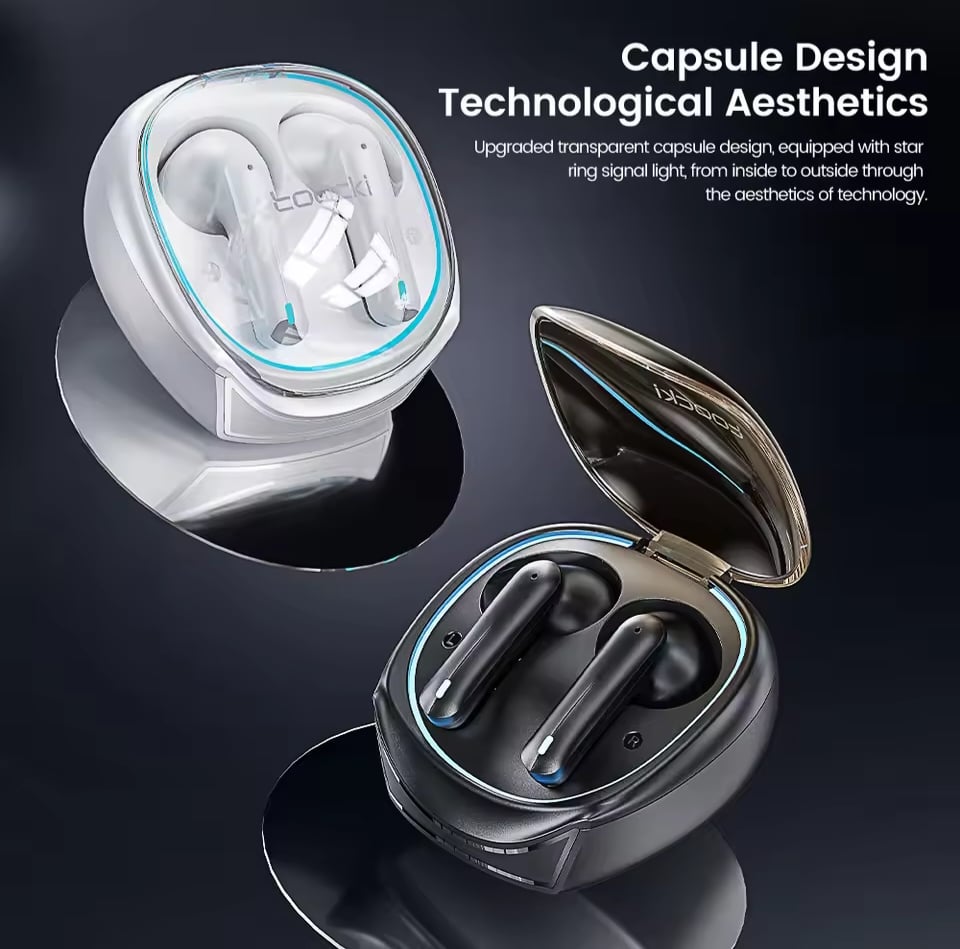 Picture of Toocki Bluetooth 5.3 Wireless Headphones Earphone TWS In-Ear Waterproof Headset LED 40H 35ms Low Latency Earbud with Microphone