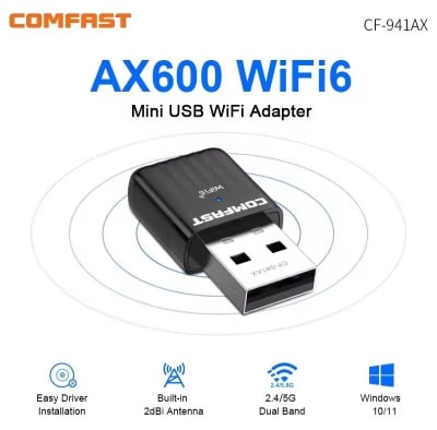 Picture of Comfast AX600 USB WiFi 6 Adapter 5G + 2.4GHz Network Card Dongle 802.11AX Antenna for PC Signal Reception for Laptop Win 10 11