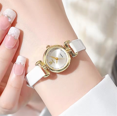 Picture of New Small Simple Diamonds Quartz Watch Business White Leather Women's Dress Clock Gift Wristwatch