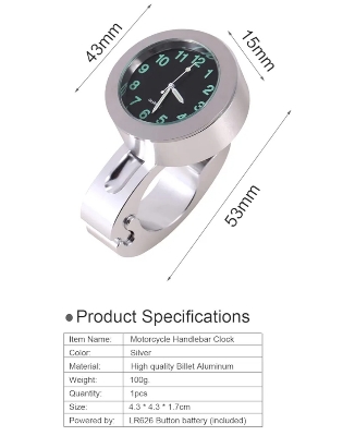 Picture of Universal 7/8"" To 1"" Motorcycle CNC Aluminum Handlebar Mount Clock Watch for Harley Davidson Cruiser Chopper Custom Motorbike