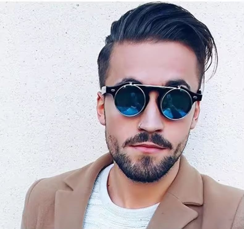 Picture of Round Frame Flip Cover Sunglasses Sun-Protective Eyewear Driving Glasses Double Layer Punk Black Shades Glasses