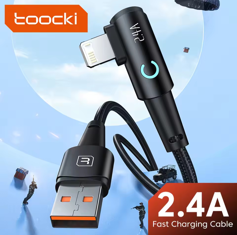 Picture of Toocki  Degree USB Cable for iPhone 14 13 12 11 Pro Max Pro Max 8 7 Plus 2.4A USB Lightning Cable for iPhone iPad Gaming Wire