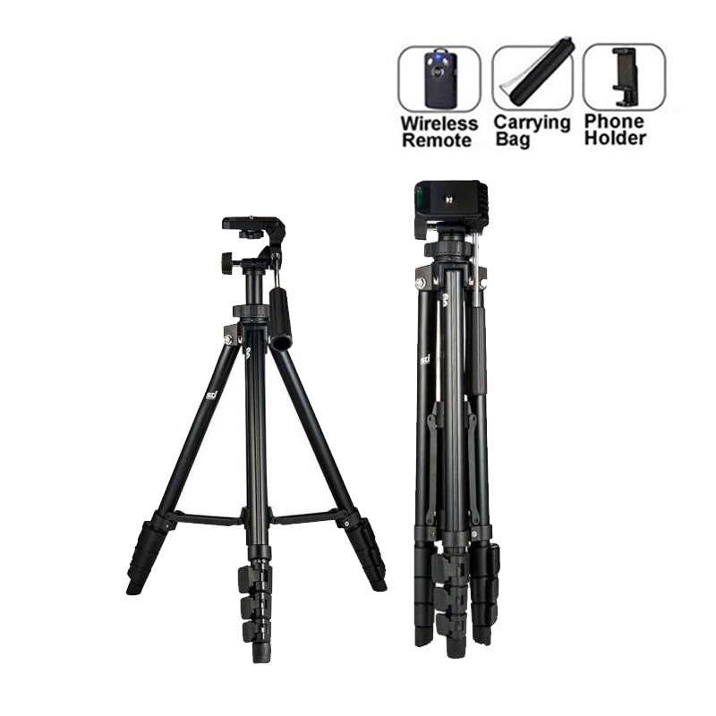 Picture of 3388 Professional Foldable Heavy Duty Tripod Kit (Black, Supports Up to 3000 g) for Mobile Phones, DSLR, and Sports Cameras - Black