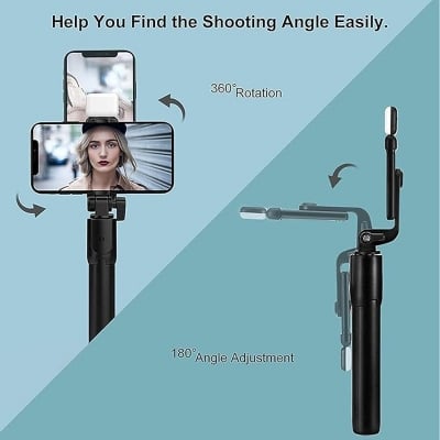 Picture of R1S Selfie Stick Mini LED Fill Light Tripod Selfie Stick 3 in 1 Multifunction Aluminium Selfie Stick for Vlogging/Gopro/Photography/Videography for All Mobile Smartphones