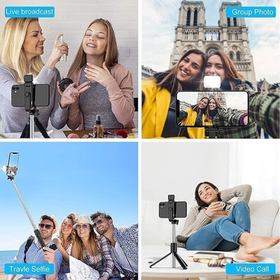 Picture of R1S Bluetooth Wireless Remote Selfie Stick With LED Fill Light Bluetooth Integrated Selfie Stick
