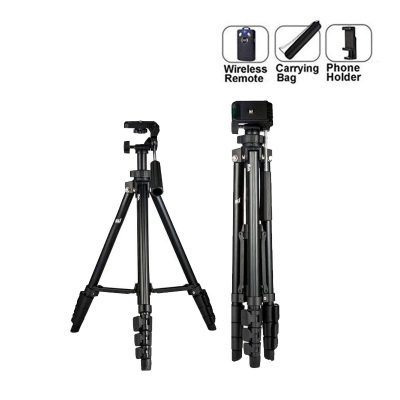 Picture of 3388 Professional Foldable Heavy Duty Tripod Kit (Black, Supports Up to 3000 g) for Mobile Phones, DSLR, and Sports Cameras - Black
