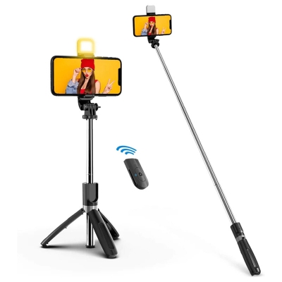 Picture of R1S Bluetooth Wireless Remote Selfie Stick With LED Fill Light Bluetooth Integrated Selfie Stick