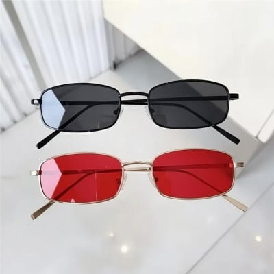 Picture of Unisex Small Retro Shades Rectangle Sunglasses Men Metal Frame Eyewear Outdoor Clear Lens Sun Glasses For man and Women