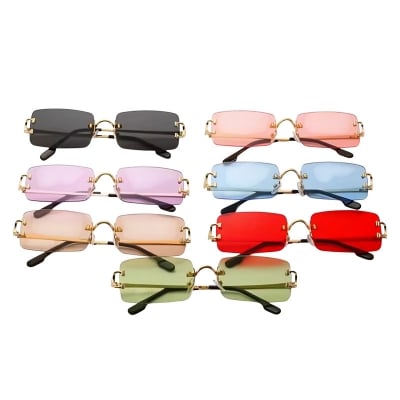 Picture of Rimless Rectangle Sunglasses Man and Women Luxury Fashion Narrow Frame Leopard Shade Small Square Sun Glasses For Men, Women, girls, man boy