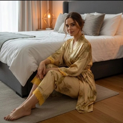 Picture of Premium 5-Part Foam System Nighty Set for Woman-Golden