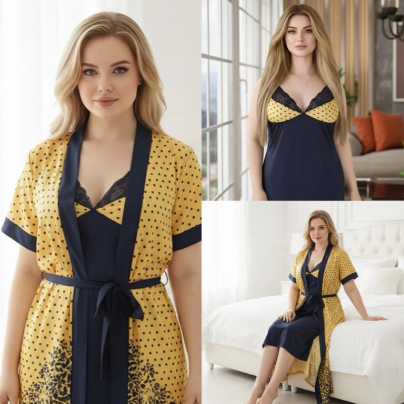 Picture of Indian Silky Satin Nightgown 2 Part Comfortable Day And Night Wear Luxurious Print Nightdress.