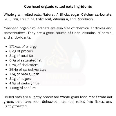 Picture of Cowhead Organic Rolled Oats 500g - High Fiber, Whole Grain, Non-GMO, Ready-to-Eat Breakfast