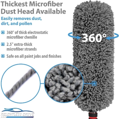 Picture of Relentless Drive Car Duster Exterior Scratch Free - Premium Microfiber Duster for Car - Long Secure Extendable Handle, Removes Pollen, Dust & Lint - Large Duster for Car, Truck, SUV, RV & Motorcycle