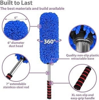 Picture of Car Cleaning Duster, Ultra Soft Microfiber Brush- Extendable Telescoping Handle Tool, Interior Exterior Multipurpose Smooth Cleaner for Car Office Home Use with Storage Bag, Lint Free- Blue