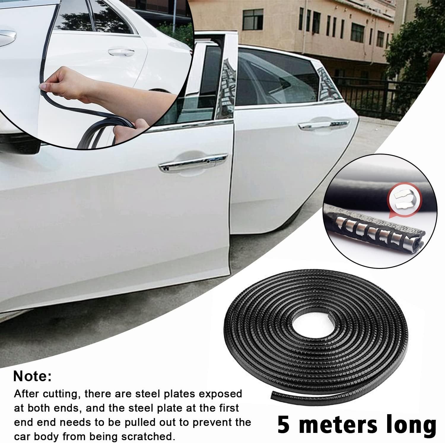 Picture of 5M Car Door Edge Protector, Car Door Edge Guards Universal U Shape Rubber Seal Edging Car Door Seal Trim Protector Car Door Guard Strip Fit for Most Car (Black)