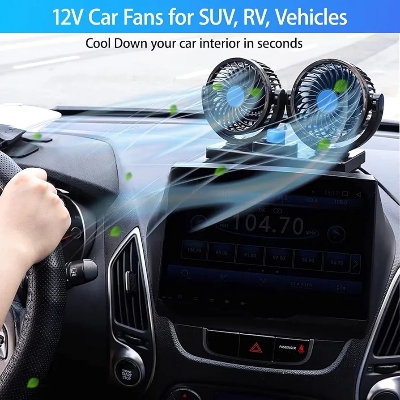 Picture of USB Car Fan, Dual Head Electric Car Fans, 360 Degree Rotation, Car Cooling Air Fan, Car Fans That Blow Cool Air for Sedan