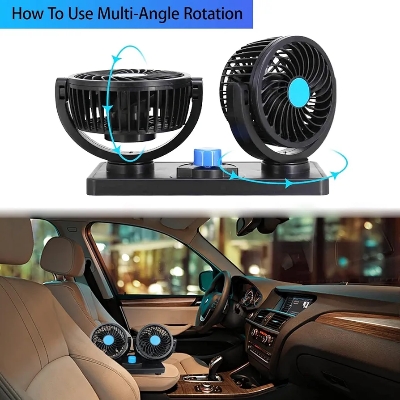 Picture of USB Car Fan, Dual Head Electric Car Fans, 360 Degree Rotation, Car Cooling Air Fan, Car Fans That Blow Cool Air for Sedan