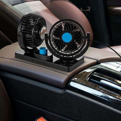 Picture of 12V DC Electric Car Fan Rotatable 2 Speed Dual Head with 9FT Cord Quiet Strong Dashboard Cooling Vehicle Fan for SUV Trucks