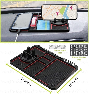 Picture of Car Dashboard Anti Slip Phone Mat with 360 Degrees Rotating Phone Holder Non-Slip Multifunctional 6 in 1 Anti-Skid Phone Mat with Parking Numbers for Coins Keys Cell Phones