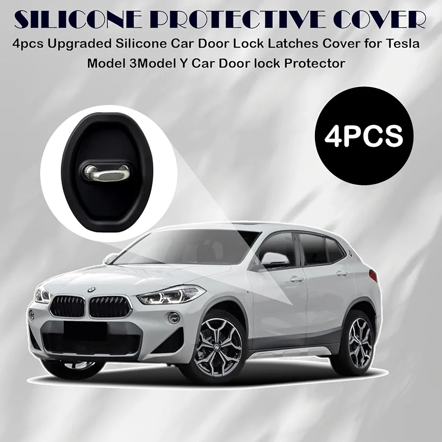 Picture of 4PCS Door Latch Lock Cover, Upgraded Silicone Car Door Strike Protector, Silent Shock Vehicle Doors Locks Guard, Universal Accessories Car Doors Edge Protector for Most Vehicles(Black)