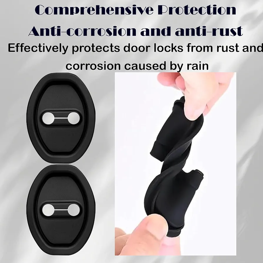 Picture of 4PCS Door Latch Lock Cover, Upgraded Silicone Car Door Strike Protector, Silent Shock Vehicle Doors Locks Guard, Universal Accessories Car Doors Edge Protector for Most Vehicles(Black)