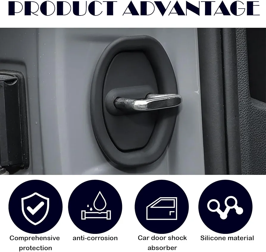 Picture of 4PCS Door Latch Lock Cover, Upgraded Silicone Car Door Strike Protector, Silent Shock Vehicle Doors Locks Guard, Universal Accessories Car Doors Edge Protector for Most Vehicles(Black)